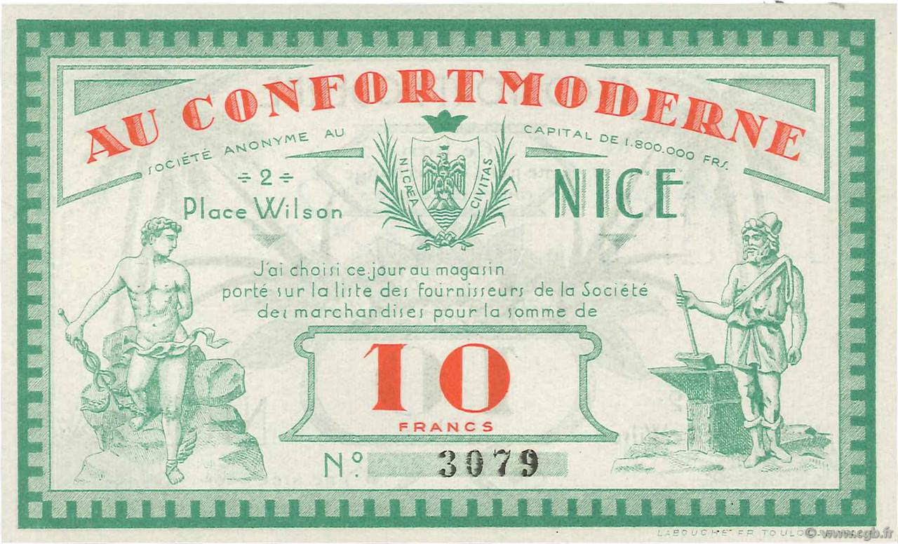 10 Francs FRANCE Regionalismus und verschiedenen Nice 1930  ST