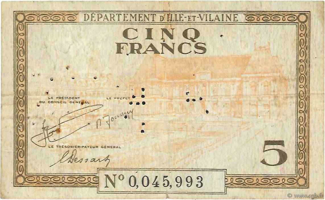 5 Francs FRANCE régionalisme et divers Rennes 1940 K.094 TB