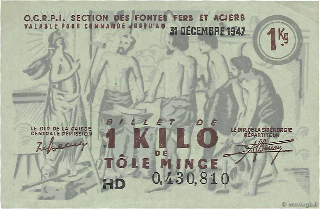 1 Kilo de Tôle mince FRANCE regionalism and miscellaneous  1947  XF