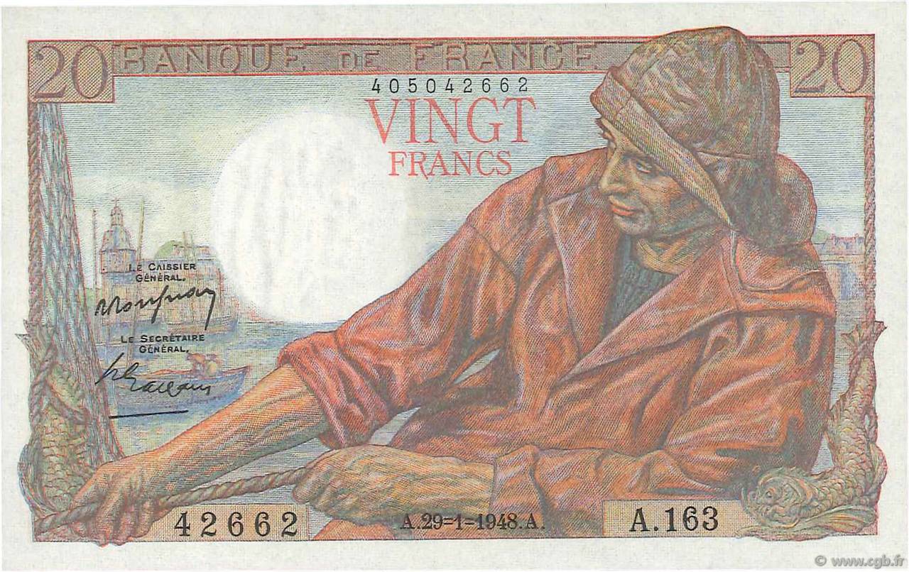 20 Francs PÊCHEUR FRANCE  1948 F.13.12 UNC-
