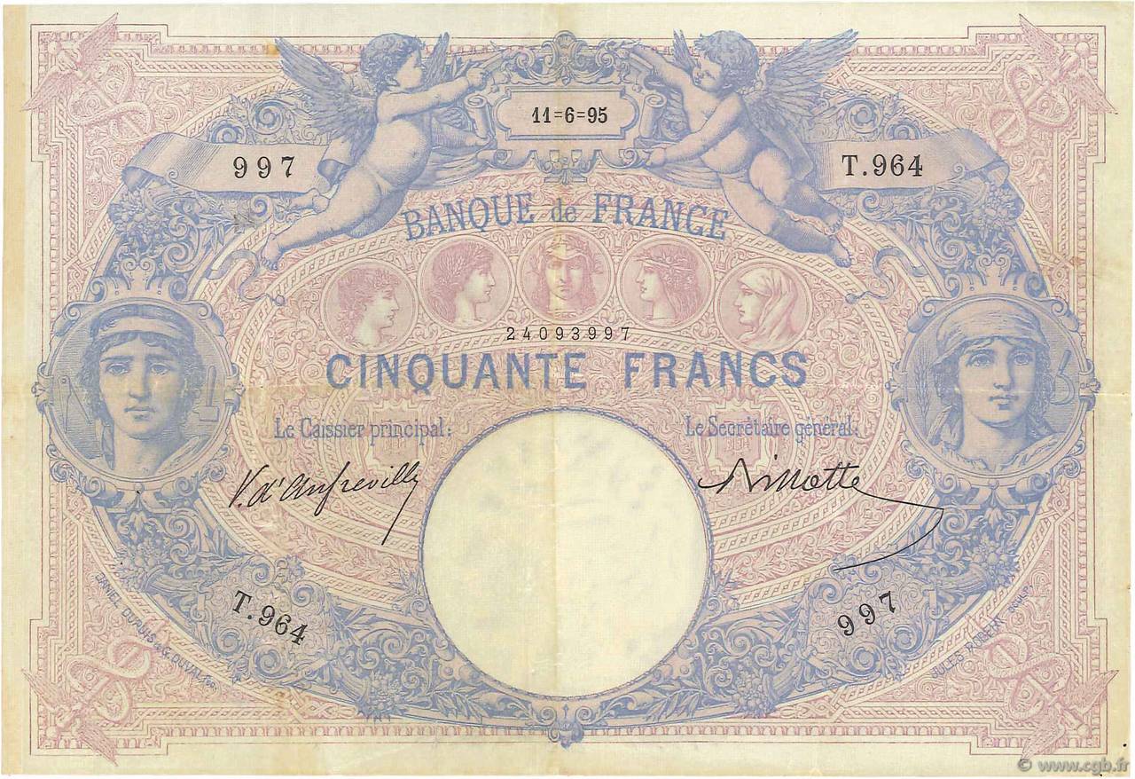 50 Francs BLEU ET ROSE FRANKREICH  1895 F.14.07 fSS