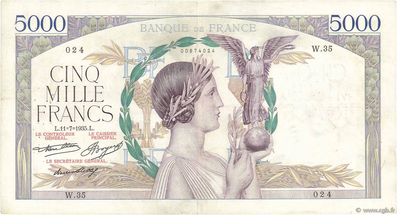 5000 Francs VICTOIRE FRANKREICH  1935 F.44.03 fSS