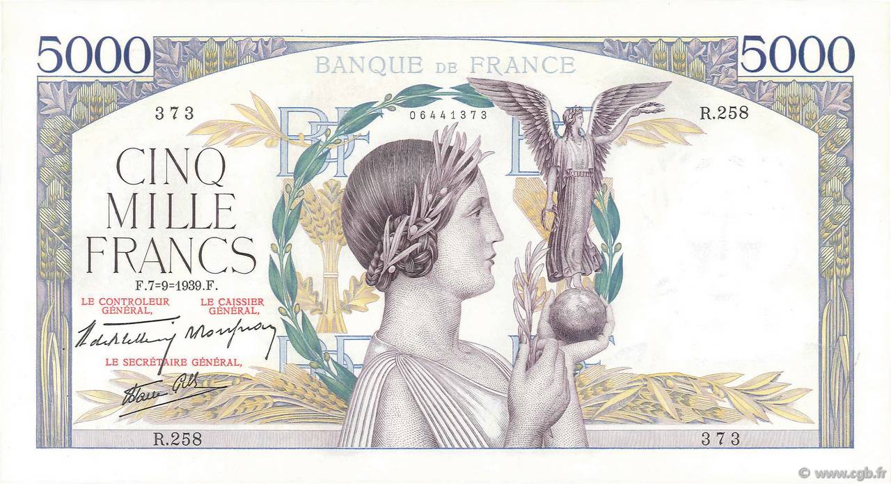 5000 Francs VICTOIRE Impression à plat FRANCIA  1939 F.46.09 AU