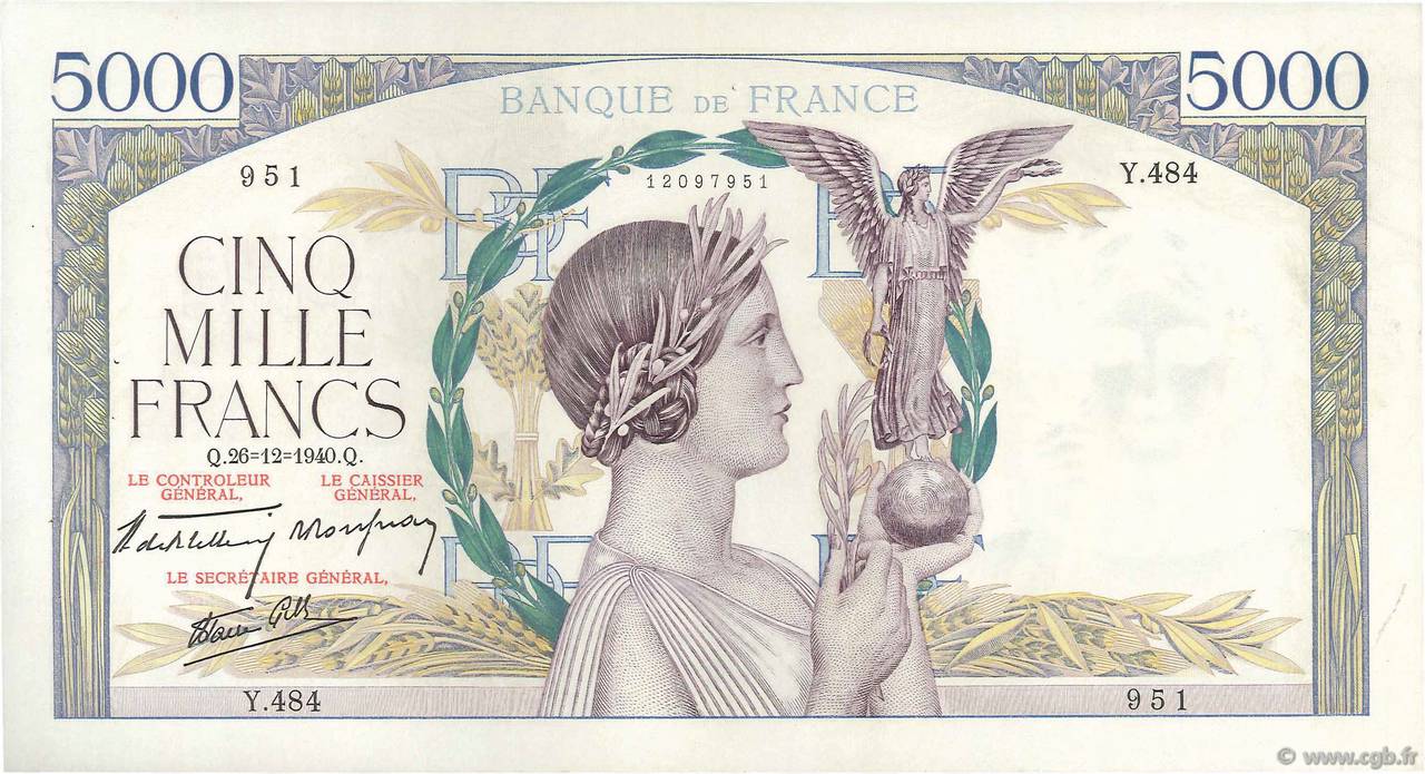 5000 Francs VICTOIRE Impression à plat FRANCIA  1940 F.46.18 q.SPL a SPL