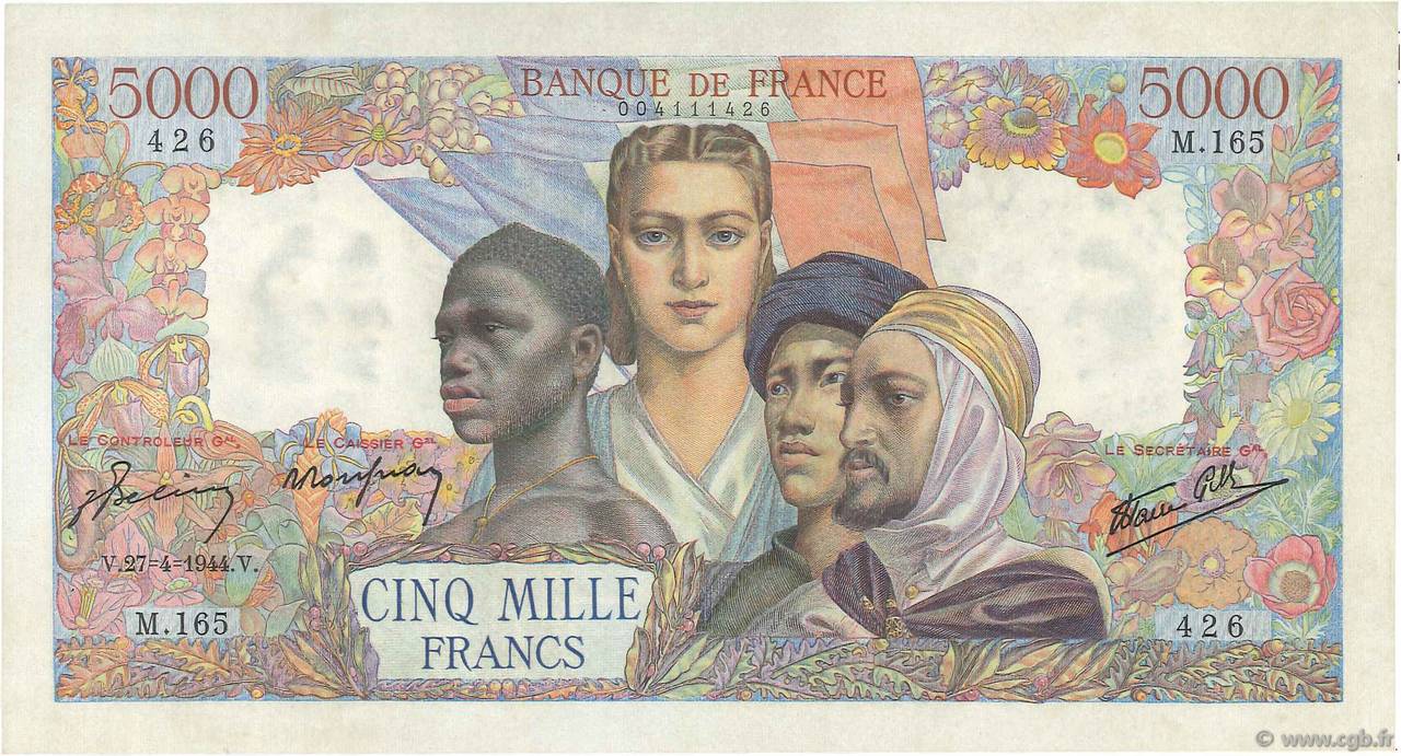 5000 Francs EMPIRE FRANCAIS FRANCIA  1944 F.47.07 EBC a SC