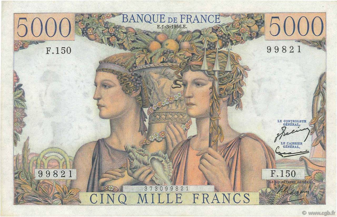5000 Francs TERRE ET MER FRANCE  1956 F.48.11 SPL