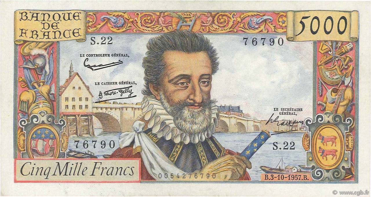 5000 Francs HENRI IV FRANCIA  1957 F.49.03 SPL