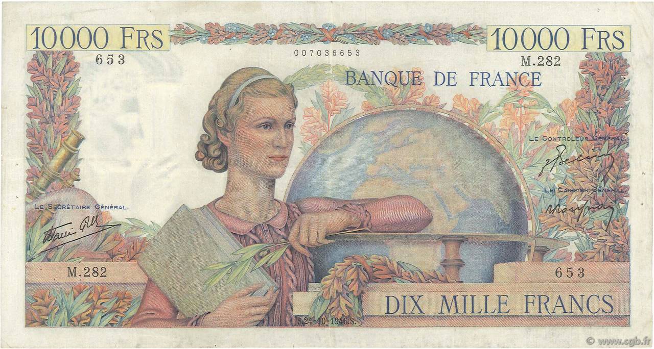 10000 Francs GÉNIE FRANÇAIS FRANKREICH  1946 F.50.12 SS
