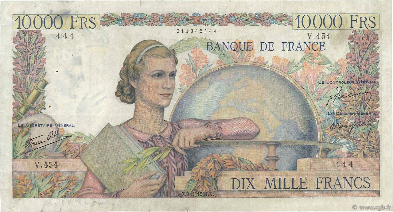 10000 Francs GÉNIE FRANÇAIS FRANCE  1947 F.50.19 pr.TTB