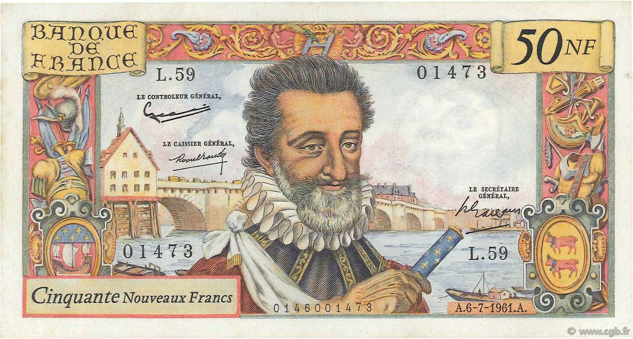 50 Nouveaux Francs HENRI IV FRANCIA  1961 F.58.06 q.AU