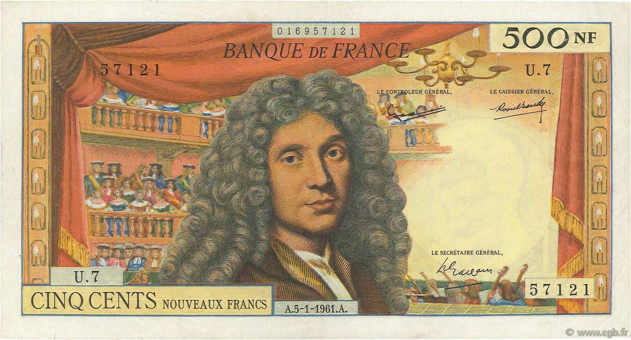 500 Nouveaux Francs MOLIÈRE FRANCIA  1961 F.60.03 q.SPL