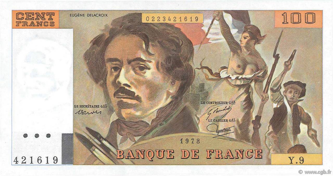 100 Francs DELACROIX modifié FRANCE  1978 F.69.01g NEUF