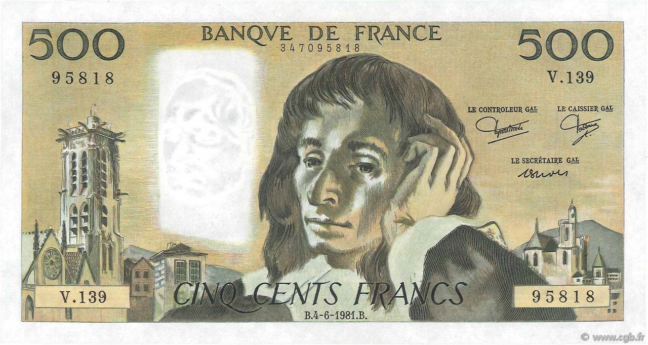 500 Francs PASCAL FRANCE  1981 F.71.24 pr.NEUF