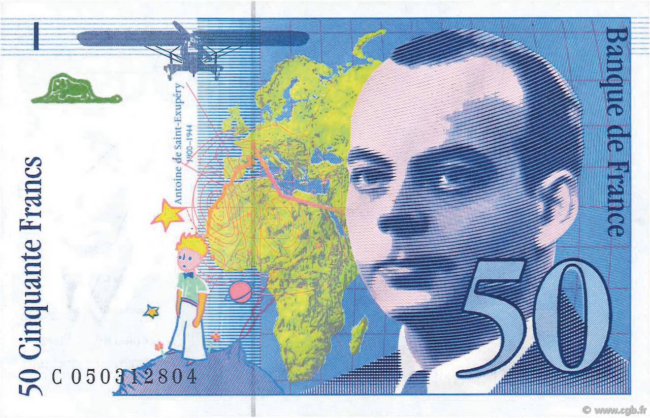 50 Francs SAINT-EXUPÉRY modifié Sans STRAP Fauté FRANCE  1999 F.73f4.04 UNC
