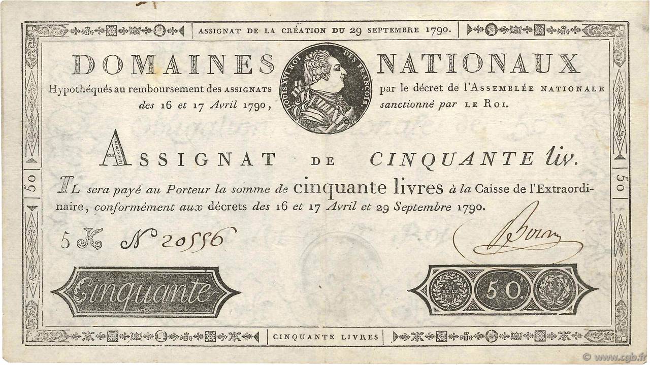 50 Livres FRANCE  1790 Ass.04a VF
