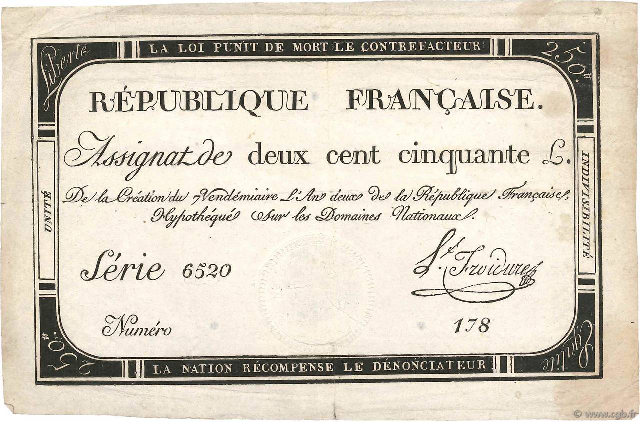 250 Livres FRANCIA  1793 Ass.45a MBC