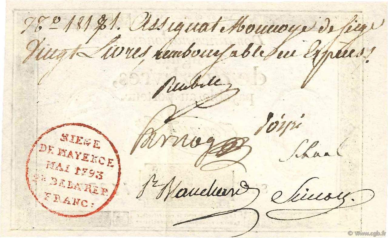 20 Livres FRANCE regionalismo e varie Mayence 1793 Kol.013 q.SPL