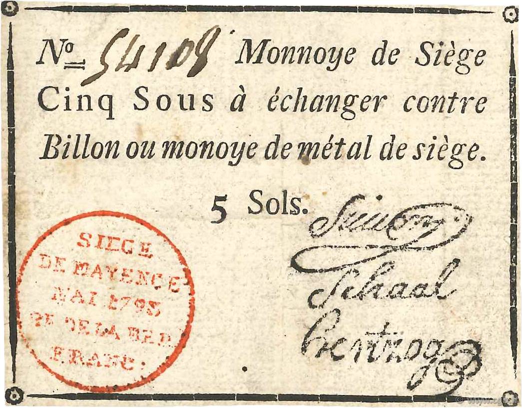 5 Sous FRANCE regionalism and miscellaneous Mayence 1793 Kol.027 VF+