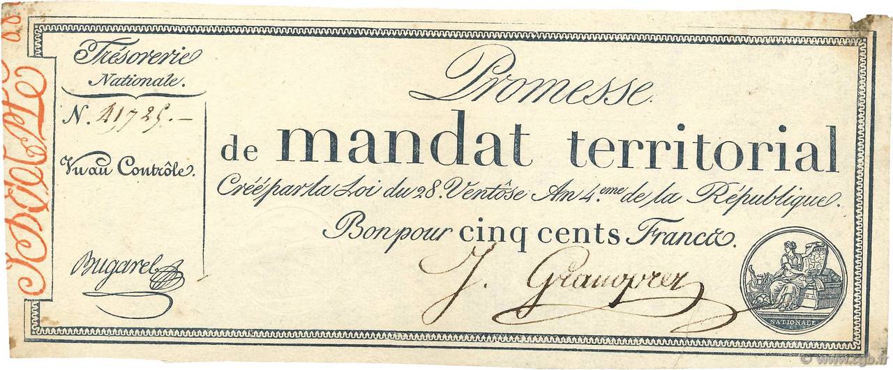 500 Francs sans série FRANCIA  1796 Ass.62a BB