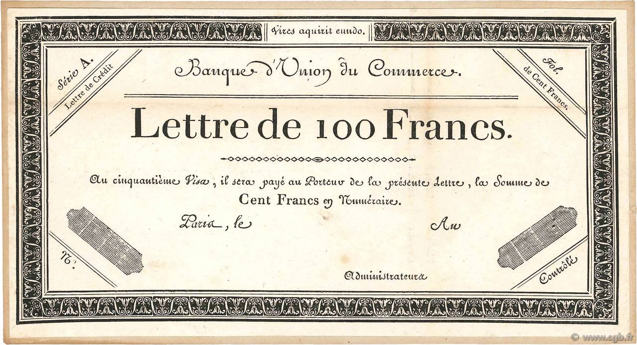 100 Francs Non émis FRANKREICH  1800  VZ