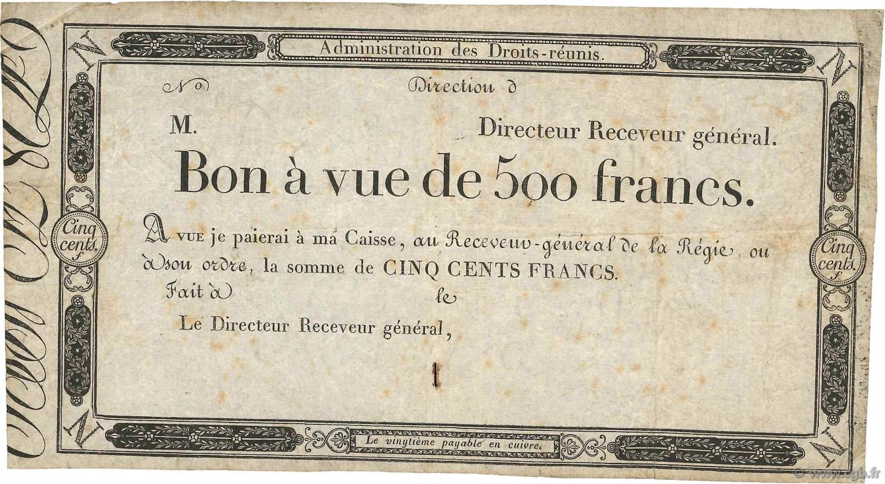 500 Francs Non émis FRANCE  1804 - VF