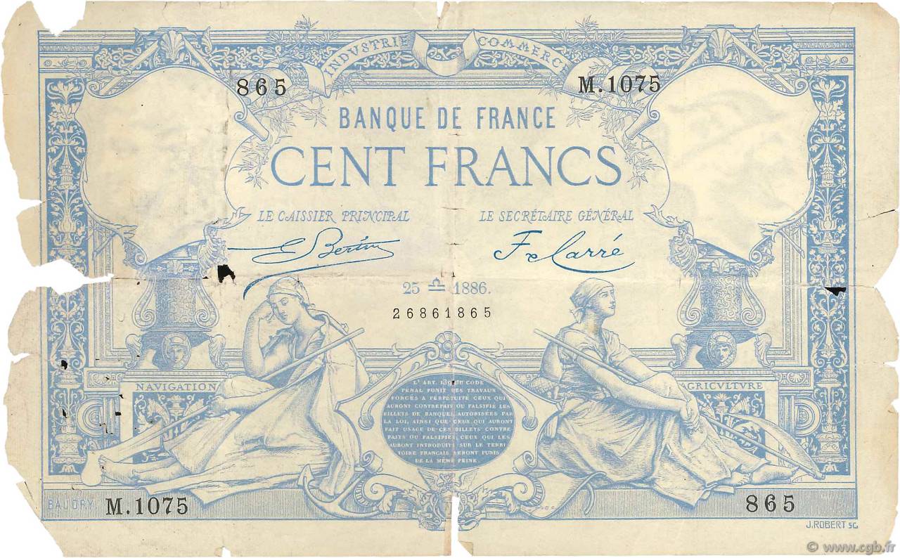 100 Francs type 1882 FRANCE  1886 F.A48.06 P