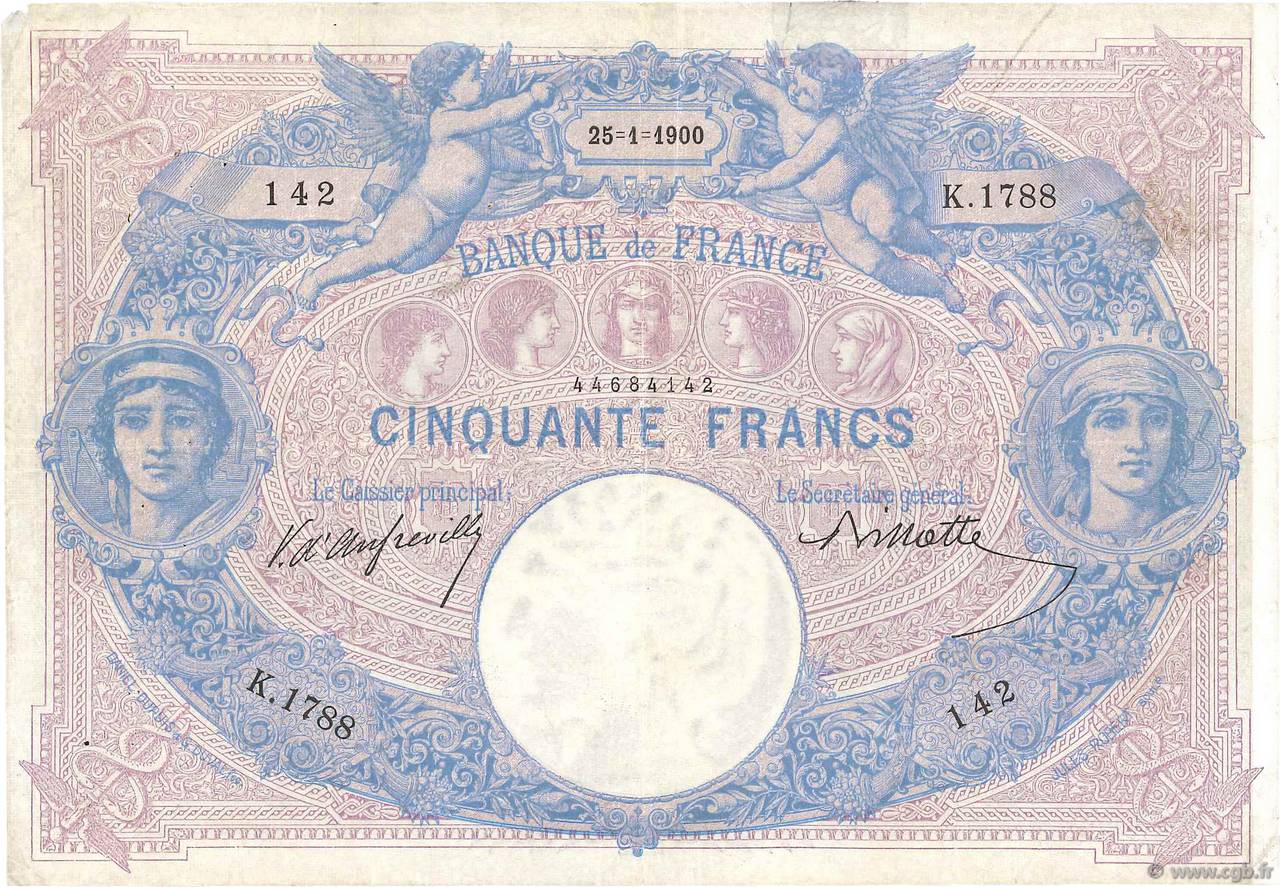 50 Francs BLEU ET ROSE FRANCE  1900 F.14.12 pr.TB