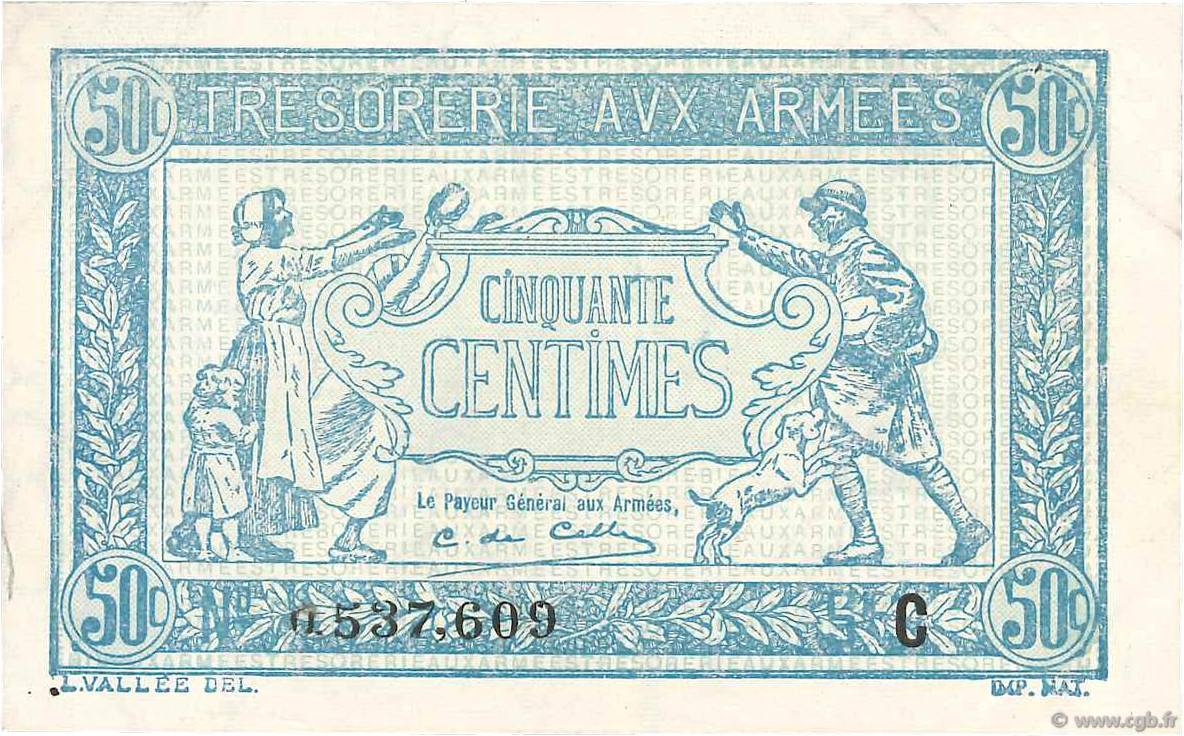 50 Centimes TRÉSORERIE AUX ARMÉES 1917 FRANCE  1917 VF.01.03 XF+