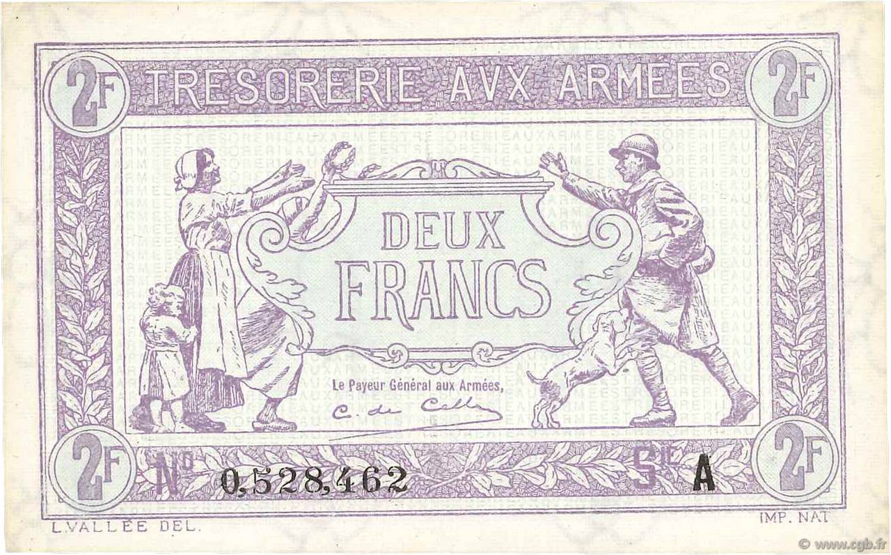 2 Francs TRÉSORERIE AUX ARMÉES FRANCIA  1917 VF.05.01 q.FDC