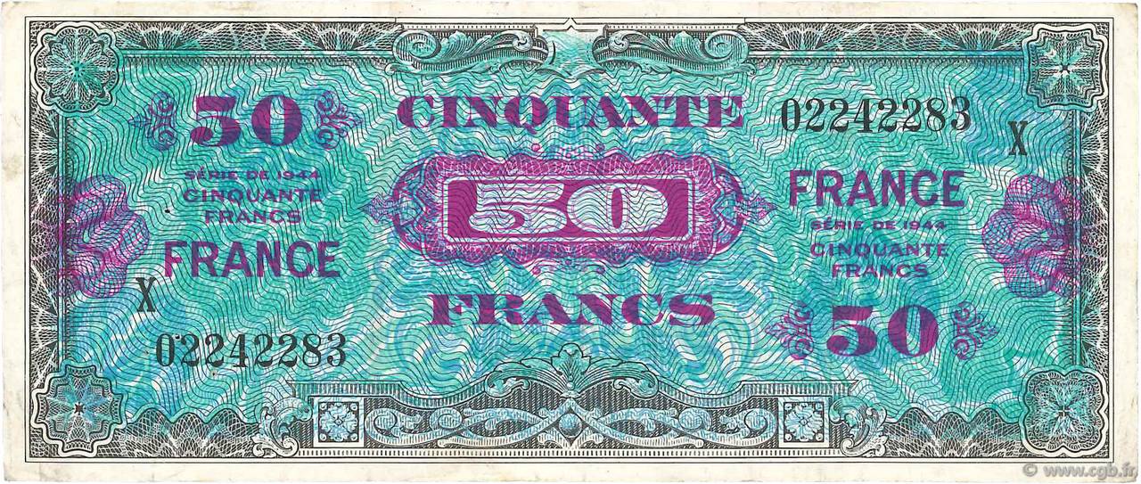 50 Francs FRANCE FRANKREICH  1945 VF.24.04 fVZ