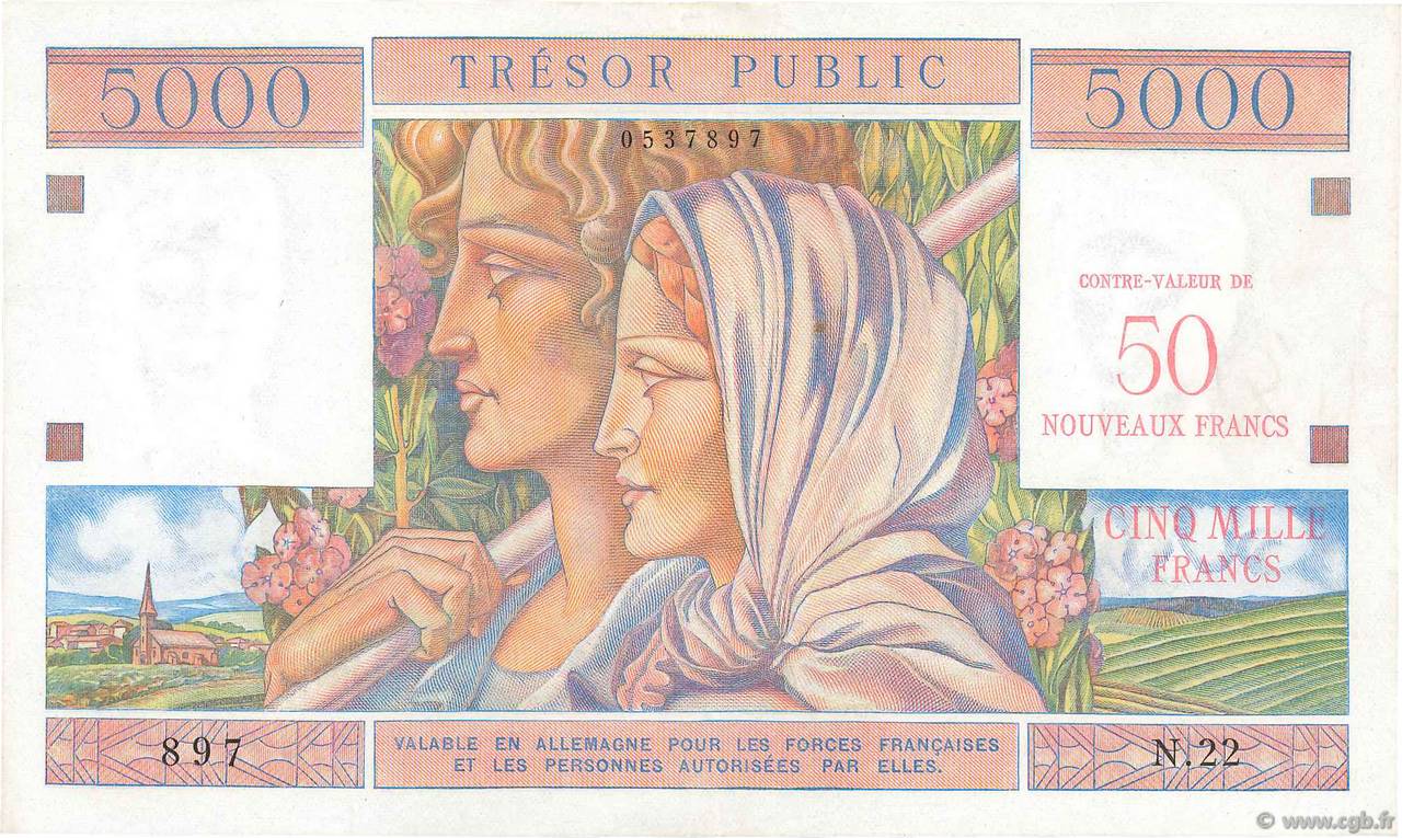 50NF sur 5000 Francs TRÉSOR PUBLIC FRANCIA  1960 VF.39.01 SC