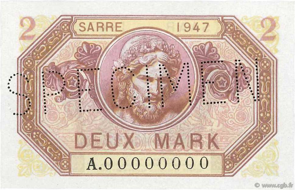 2 Mark SARRE Spécimen FRANCIA  1947 VF.45.00Sp FDC