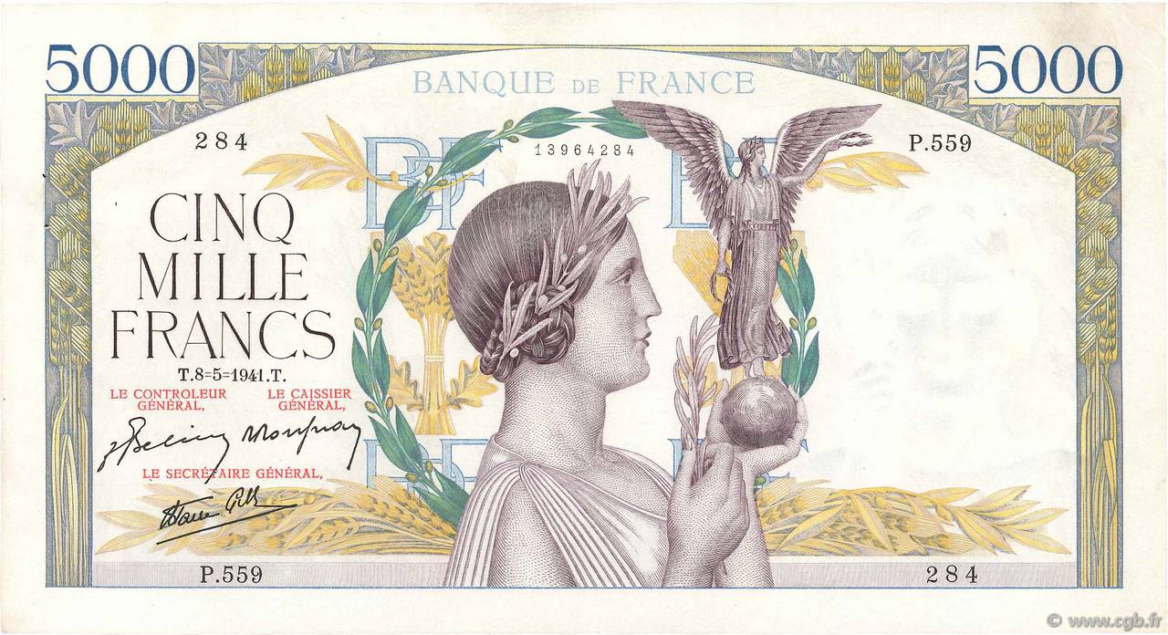 5000 Francs VICTOIRE Impression à plat FRANKREICH  1941 F.46.21 VZ