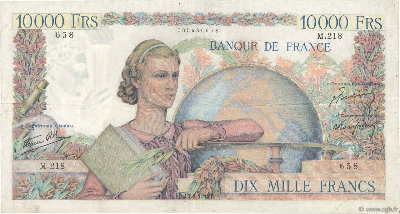 10000 Francs GÉNIE FRANÇAIS FRANCE  1946 F.50.10 TTB