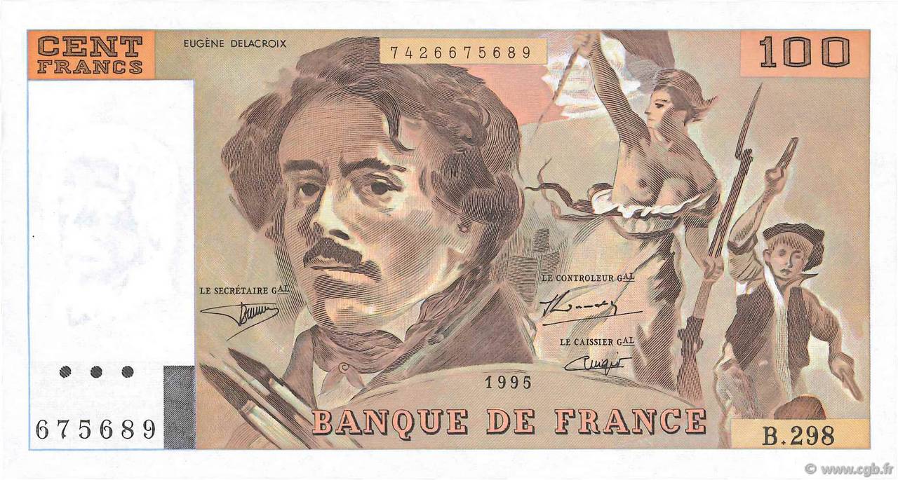 100 Francs DELACROIX 442-1 & 442-2 FRANKREICH  1995 F.69ter.02d fST+