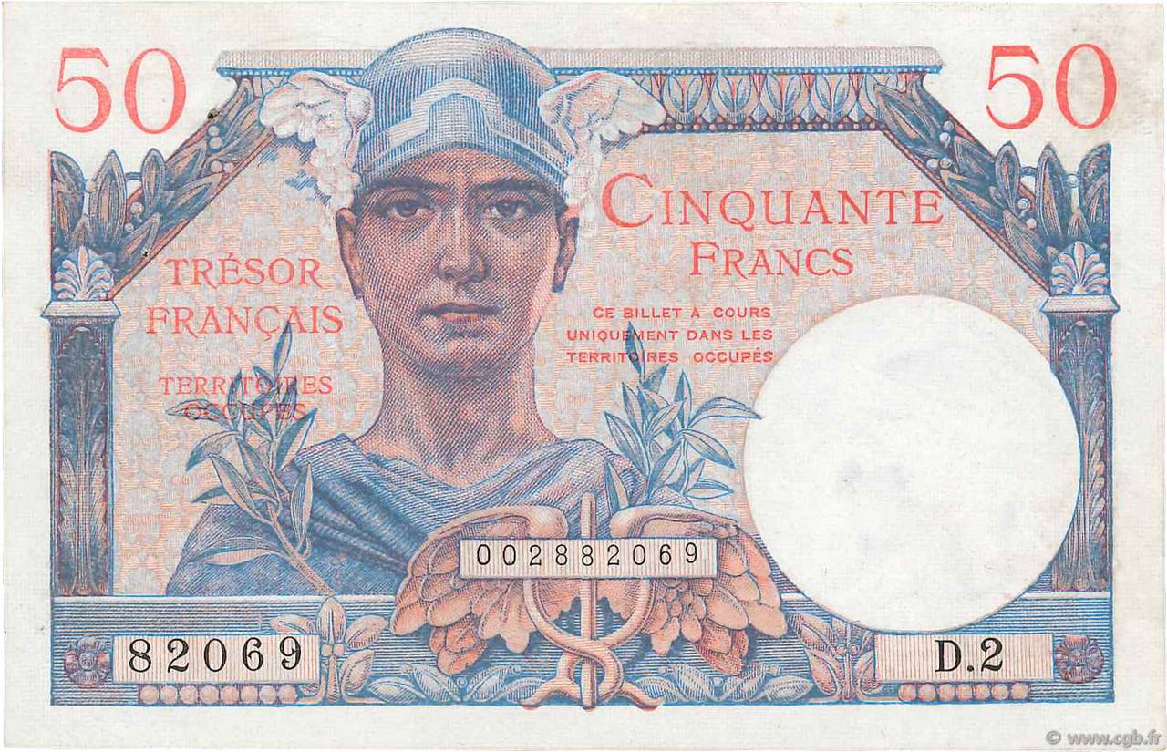 50 Francs TRÉSOR FRANÇAIS FRANKREICH  1947 VF.31.02 VZ+