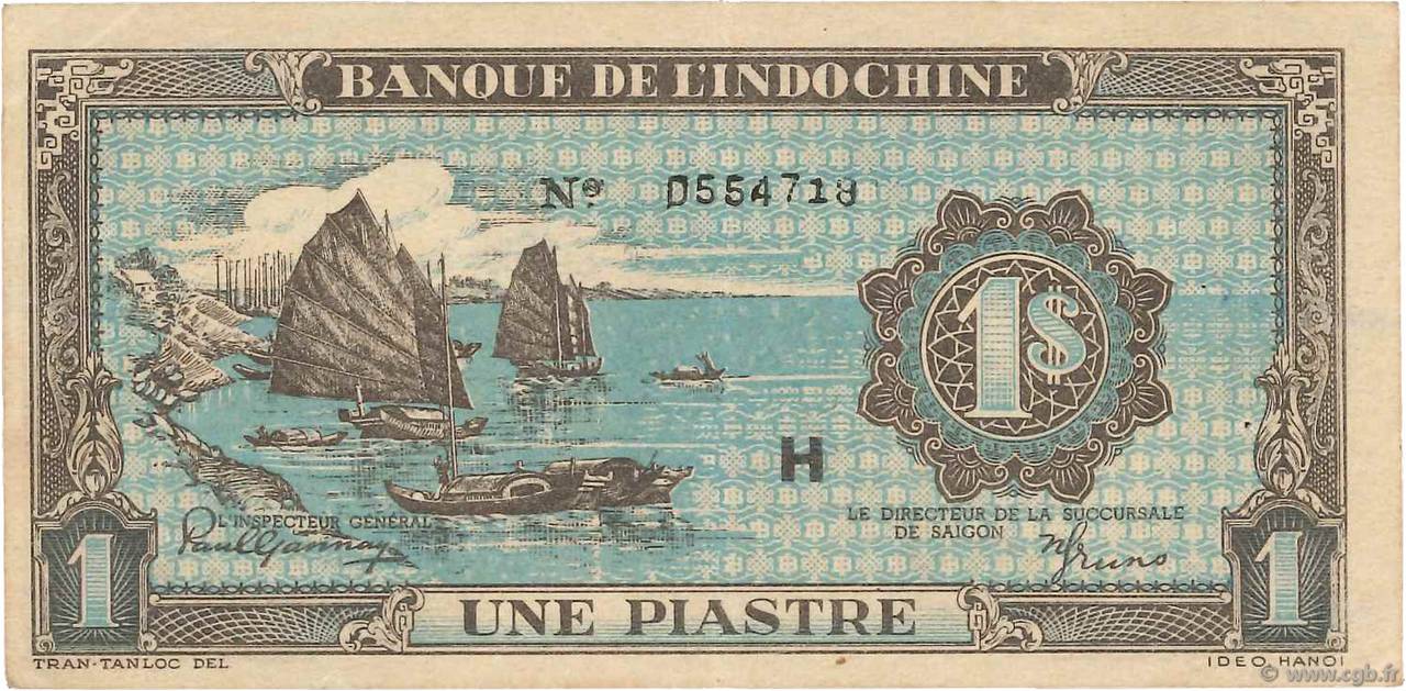 1 Piastre bleu INDOCINA FRANCESE  1944 P.059b SPL