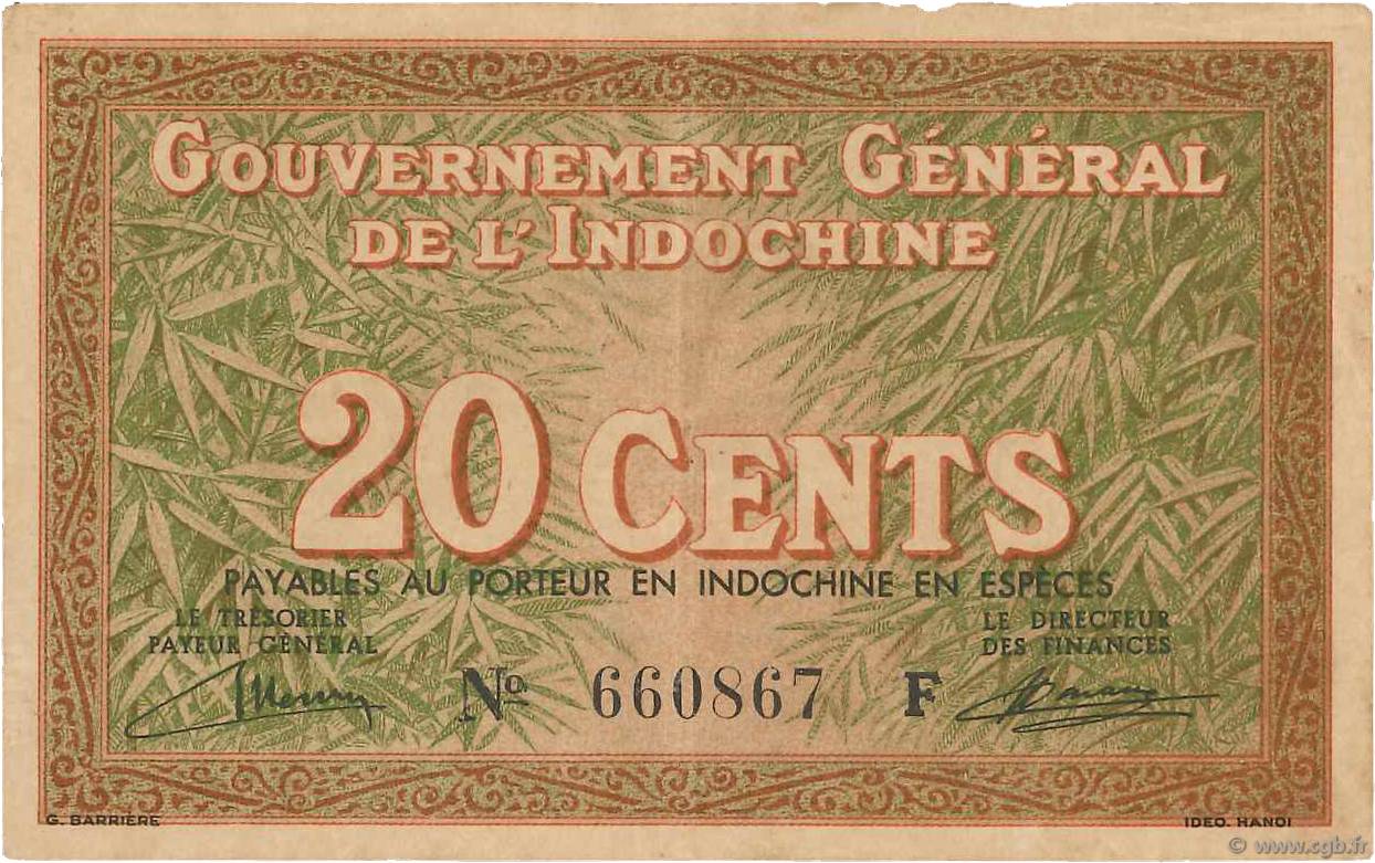 20 Cents INDOCINA FRANCESE  1939 P.086a q.SPL