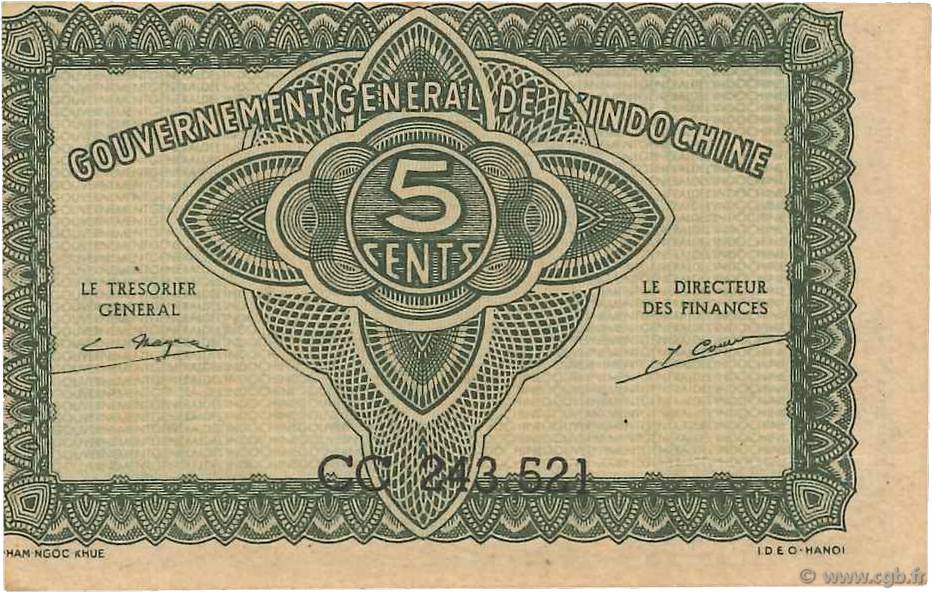 5 Cents Fauté INDOCINA FRANCESE  1942 P.088b AU