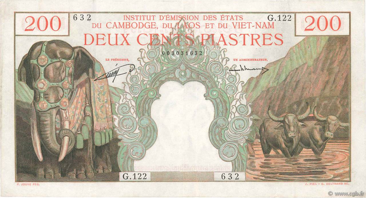 200 Piastres - 200 Riels INDOCHINE FRANÇAISE  1953 P.098 pr.SUP