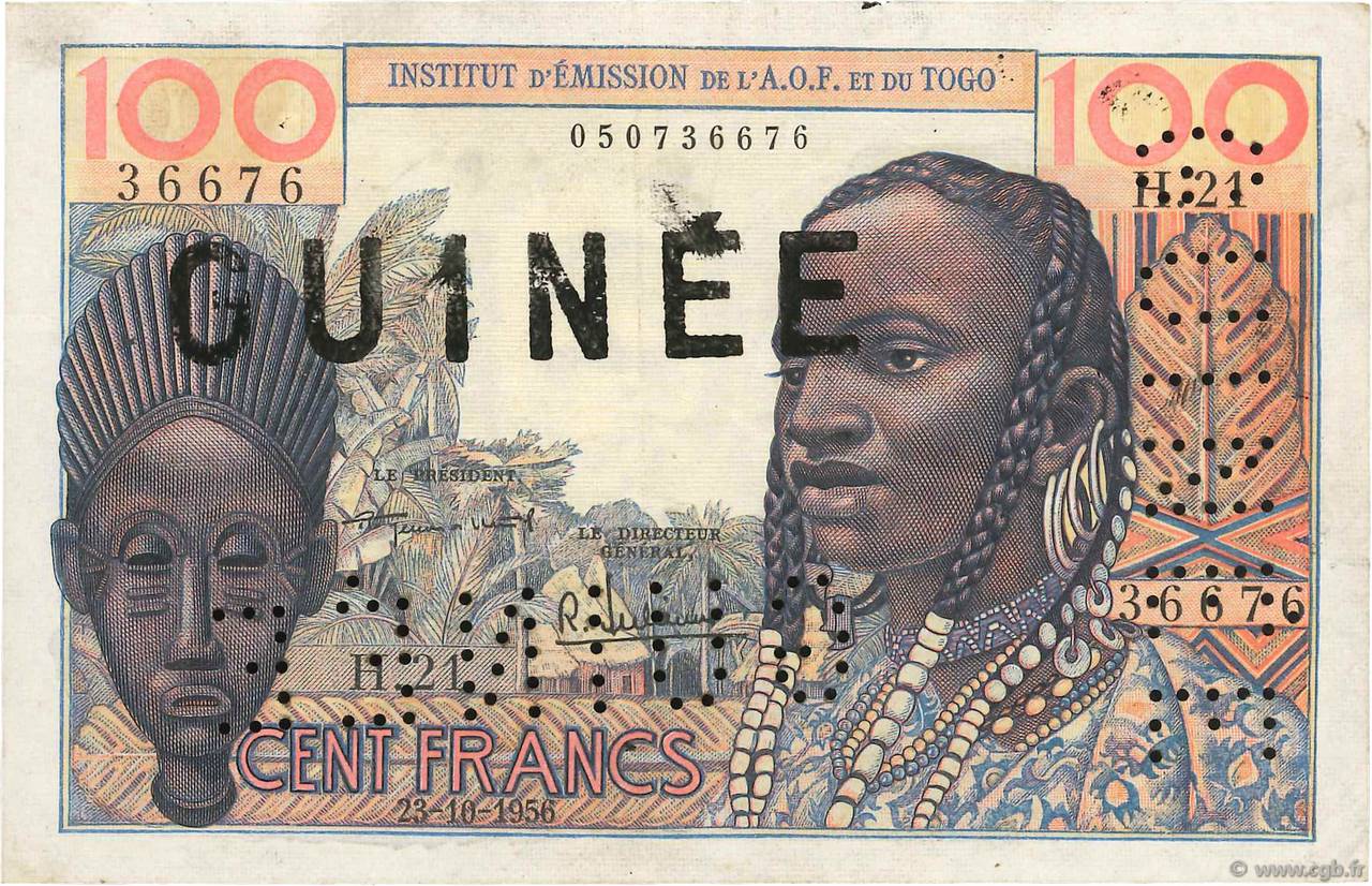 100 Francs Essai GUINEA  1956 P.- MBC