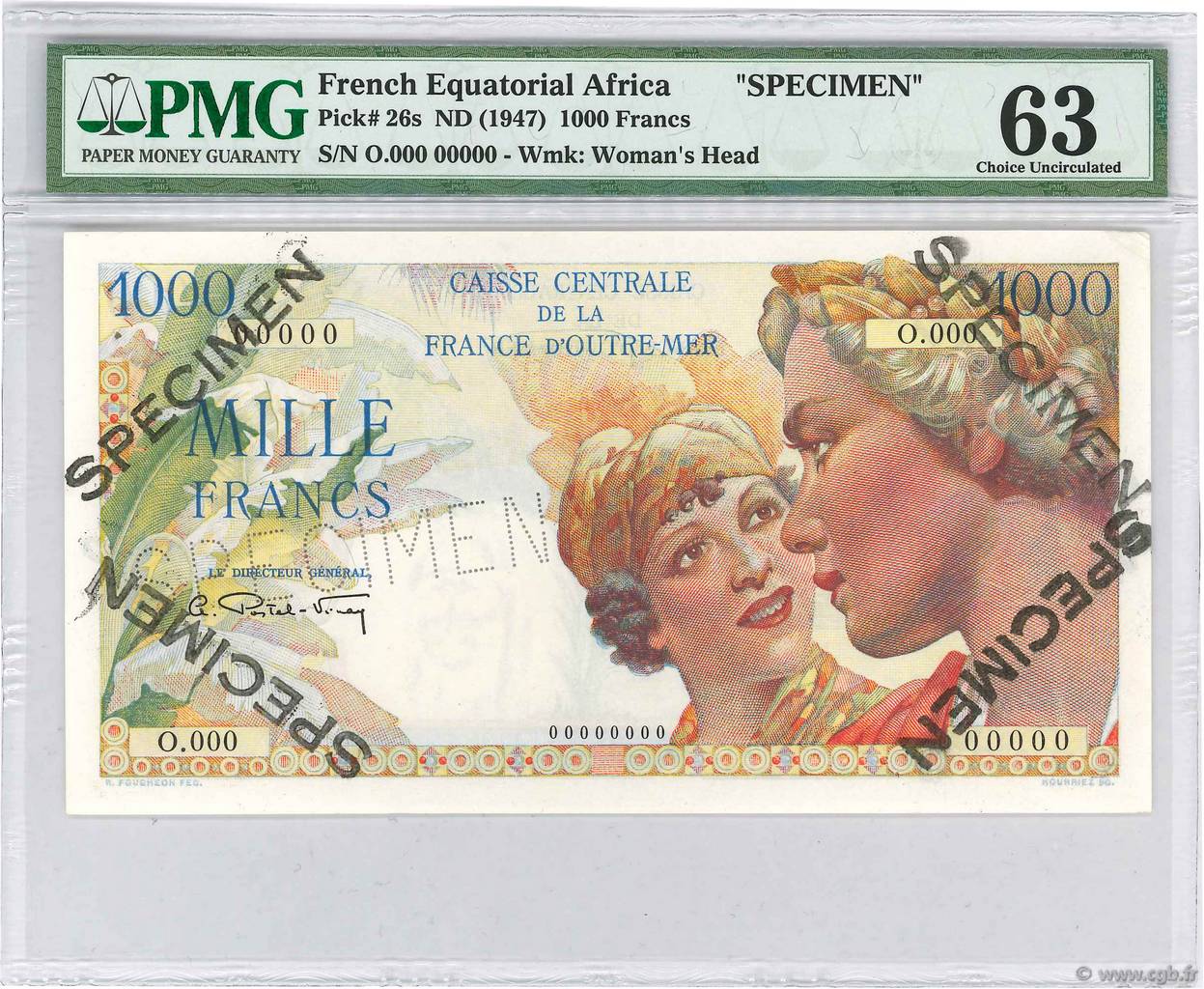 1000 Francs Union Française Spécimen AFRIQUE ÉQUATORIALE FRANÇAISE  1947 P.26s SC