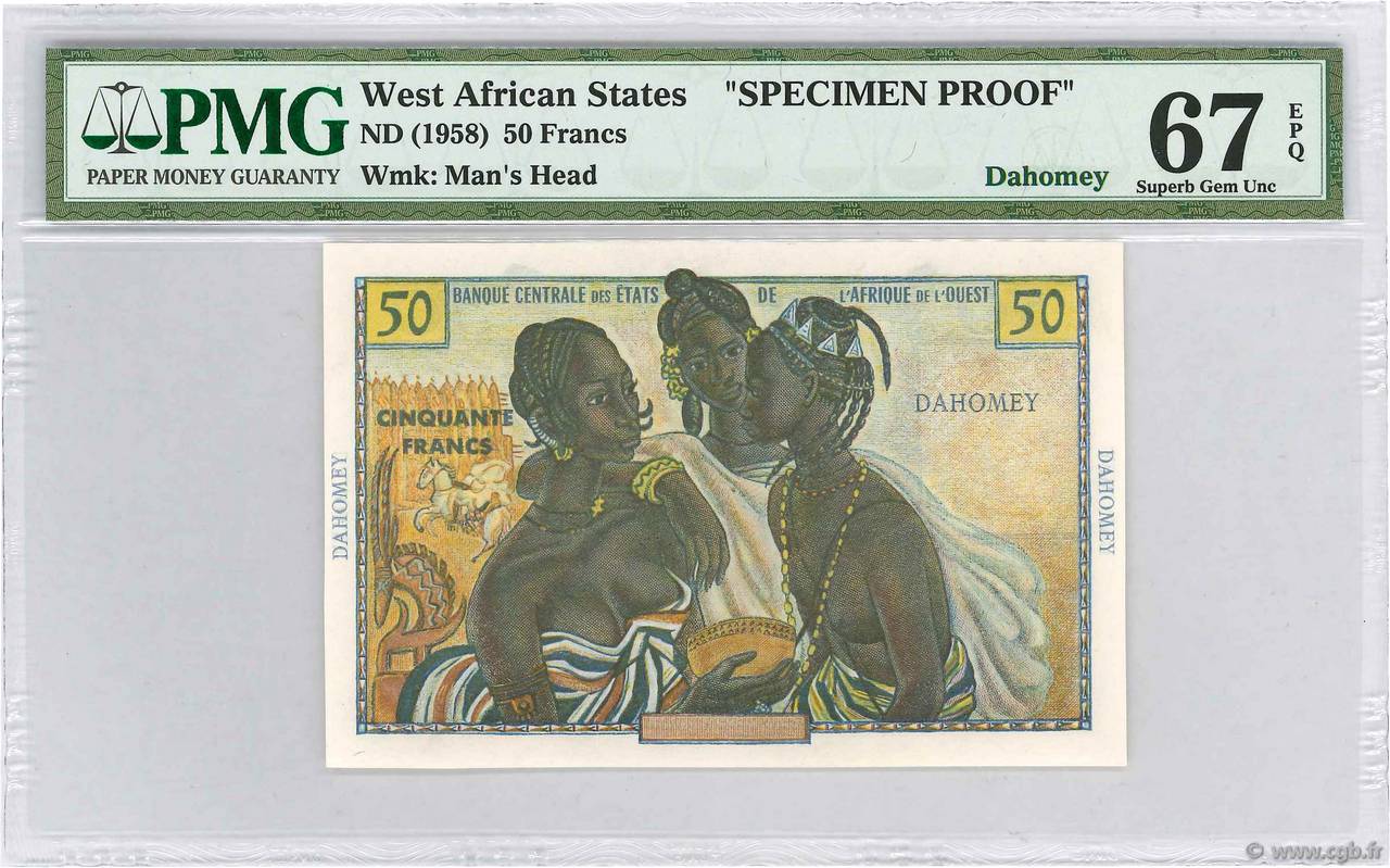 50 Francs Spécimen ÉTATS DE L AFRIQUE DE L OUEST  1956 P.45s2 NEUF