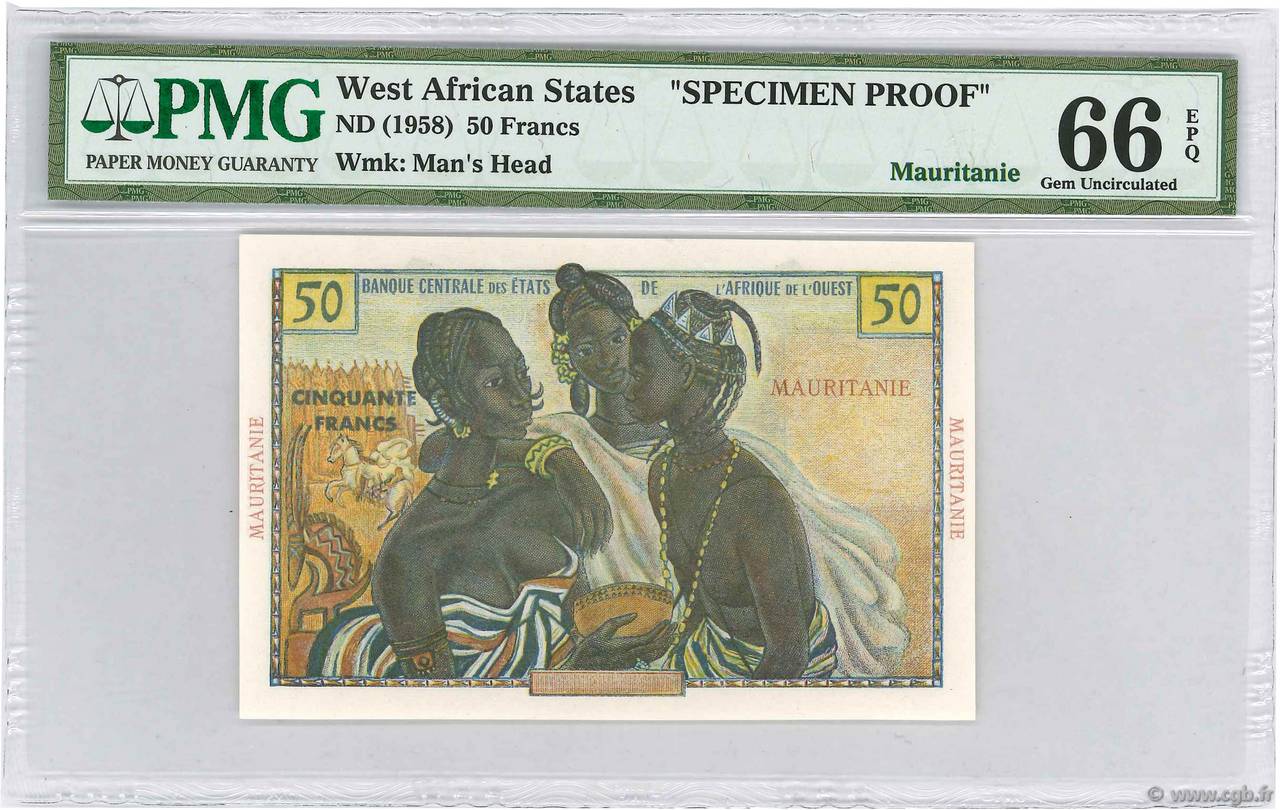 50 Francs Spécimen ÉTATS DE L AFRIQUE DE L OUEST  1956 P.45s5 NEUF