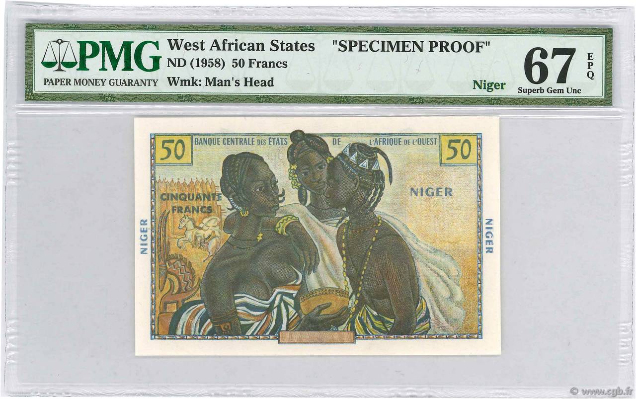 50 Francs Spécimen ÉTATS DE L AFRIQUE DE L OUEST  1956 P.45s6 NEUF