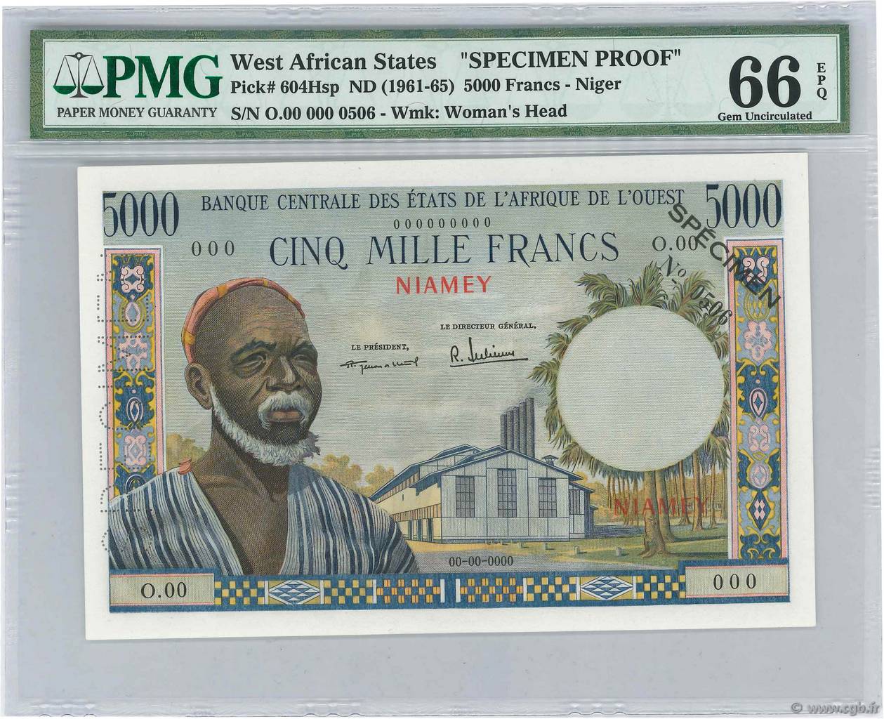 5000 Francs Spécimen STATI AMERICANI AFRICANI Niamey 1960 P.604Hsp FDC