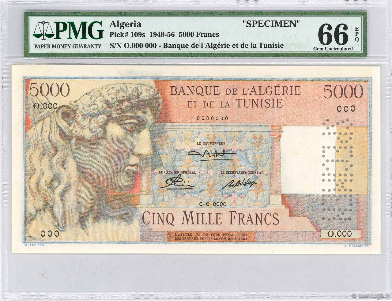 5000 Francs Spécimen ALGERIEN  1949 P.109s ST