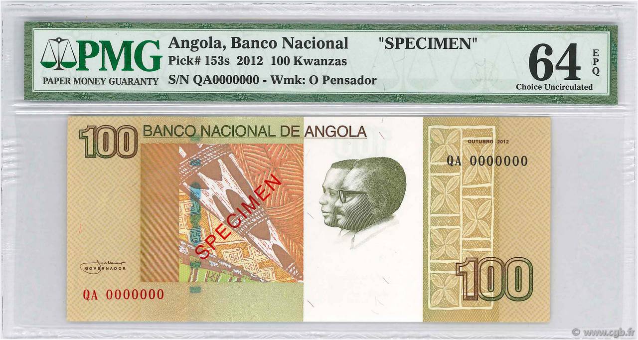 100 Kwanzas Spécimen ANGOLA  2012 P.153s FDC