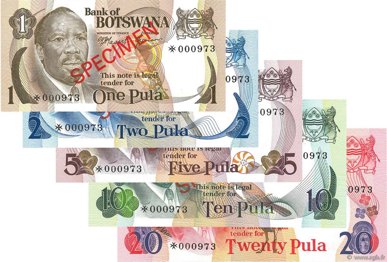 Lot de 5 billets Spécimen BOTSWANA (REPUBLIC OF)  1979 P.CS1 UNC