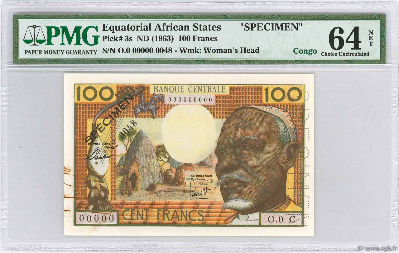 100 Francs Spécimen ÉTATS DE L AFRIQUE ÉQUATORIALE  1962 P.03cs SPL